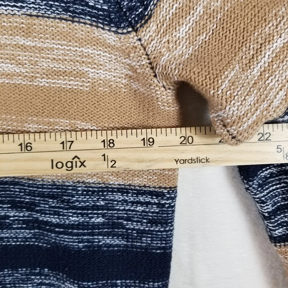 GUESS Los Angeles Mens Large Striped Crewneck Sweater Navy‎ Blue Tan Knit L